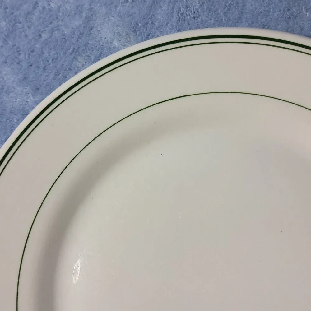 (3) Vintage Restaurantware Wellsville China Green Banded Plates A-50 9.25
